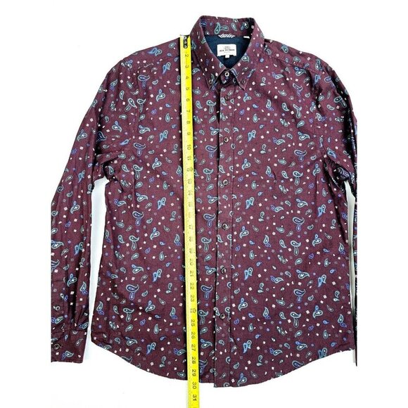 Ben Sherman Size Large Mens Burgundy Paisley Button Down Long Sleeve Logo Shirt - Picture 11 of 12